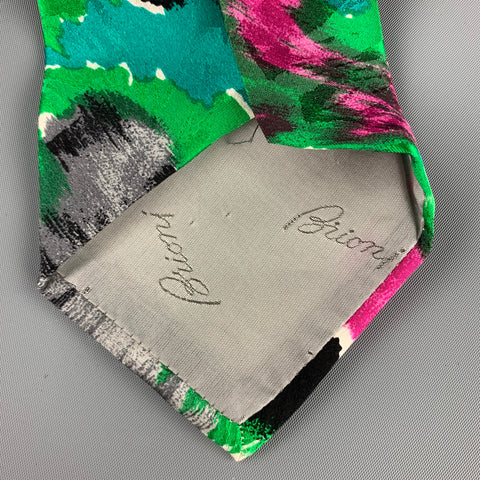 BRIONI Green Abstract Print Silk Tie