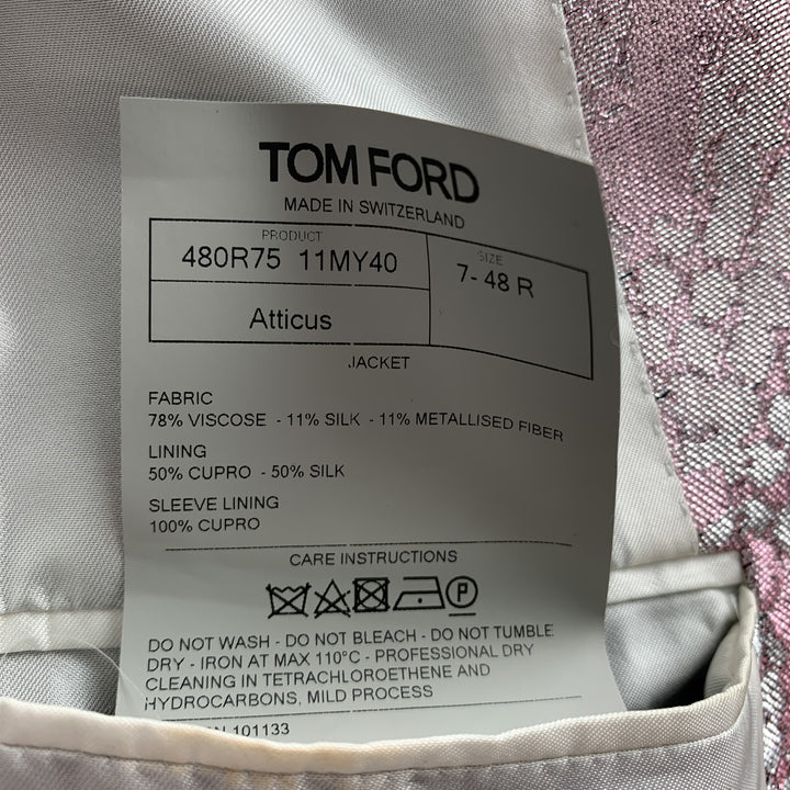 TOM FORD "Atticus" Size 38 Pink & Silver Snake Jacquard Viscose Blend Sport Coat