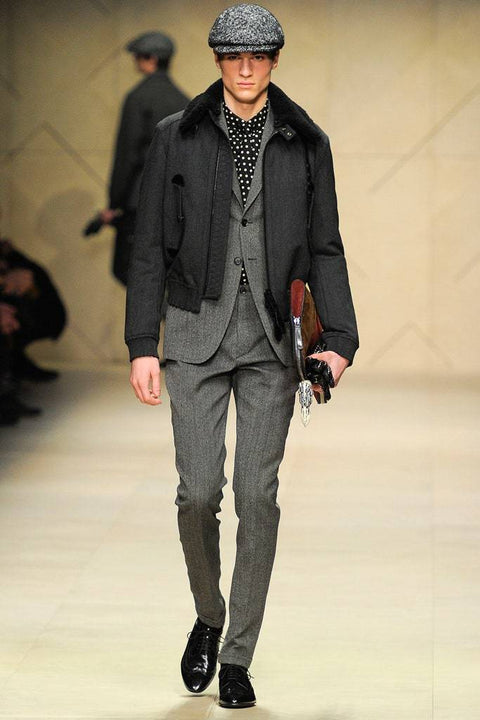 BURBERRY PRORSUM Fall 2012 Size 38 Slate Grey Wool / Mohair Shearling Zip Jacket