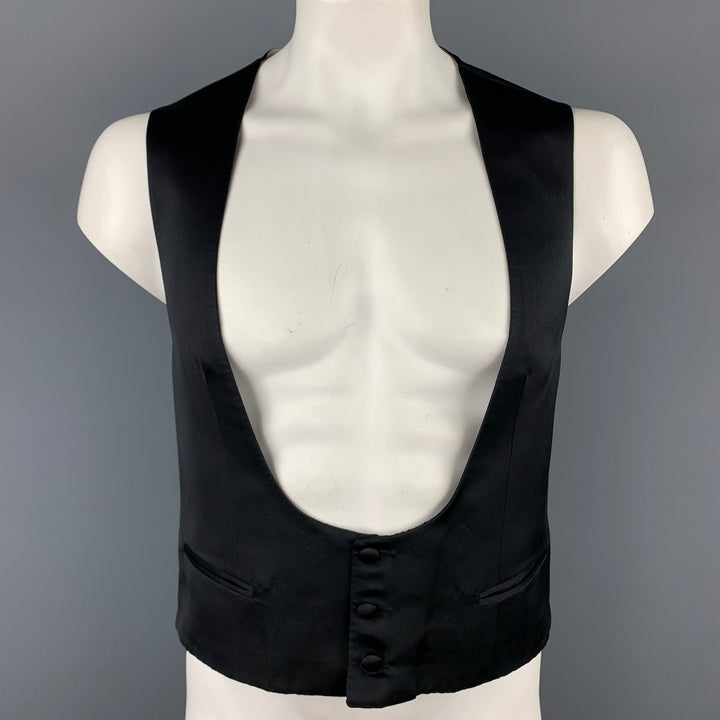 BRIONI Size 44 Black Silk Custom Tuxedo Vest