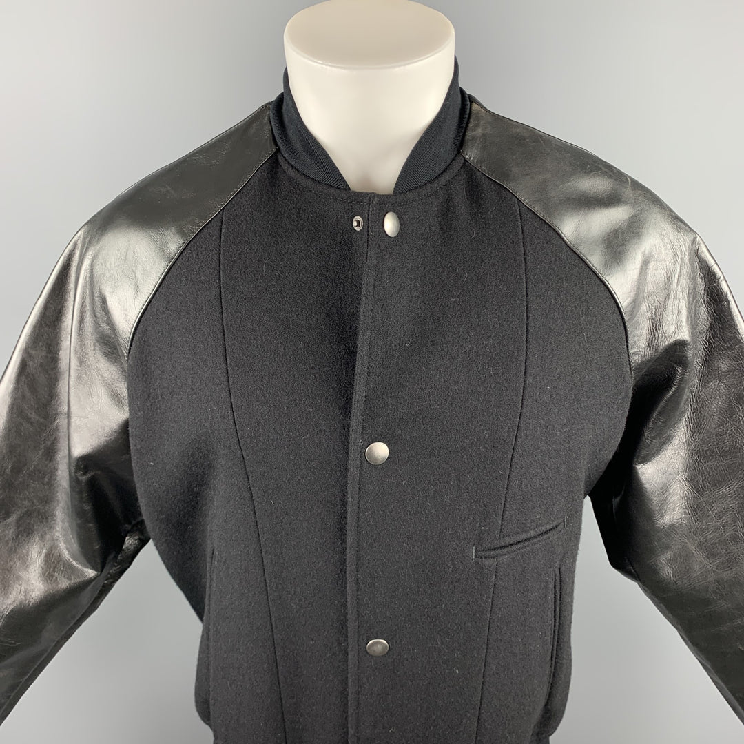 MARC JACOBS Size 38 Black Mixed Materials Wool Blend Leather Sleeves Jacket