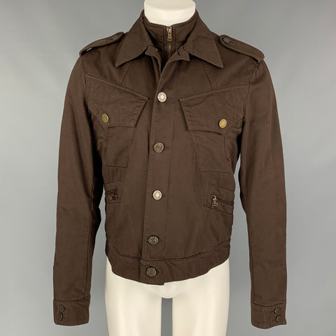 JEAN PAUL GAULTIER Talla 40 Chaleco simulado con botones marrón Chaqueta con espalda marinera