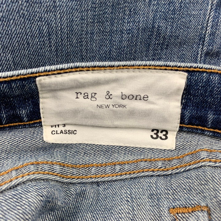 RAG & BONE Size 33 Blue Wash Denim Button Fly Classic Jeans