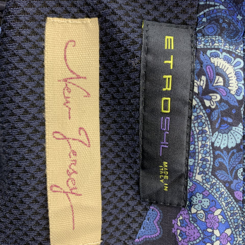 ETRO Size 44 Navy Textured Long Cotton Notch Lapel Sport Coat