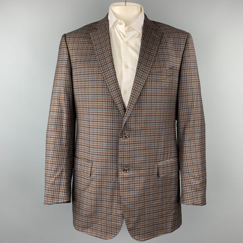 ERMENEGILDO ZEGNA Trofeo Light Size US 48 L Brown & Blue Checkered Wool Sport Coat