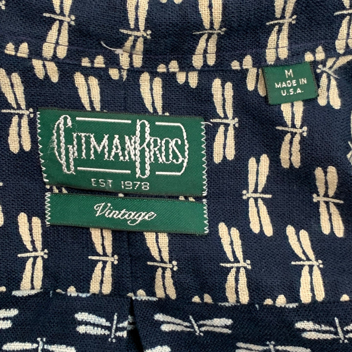 GITMAN VINTAGE Taille M Indigo &amp;Beige Print Cotton Button Down Chemise à manches longues