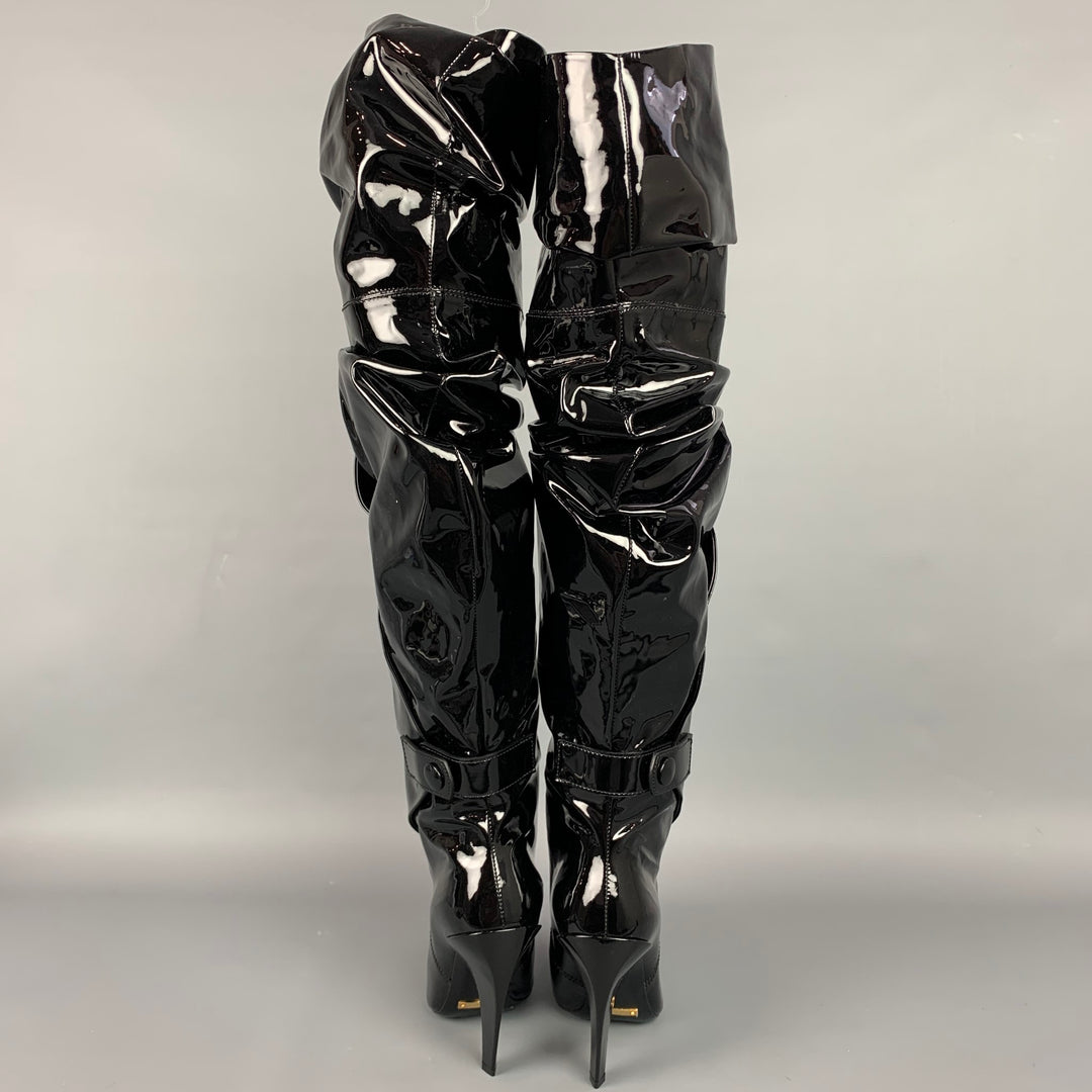 TOM FORD Size 7.5 Black Patent Leather Scrunched 105mm Boots