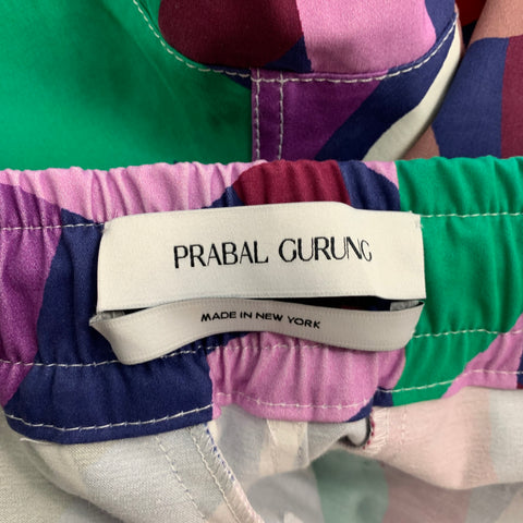 PRABAL GURUNG Size L Multi-Color Abstract Cotton Drawstring Casual Pants