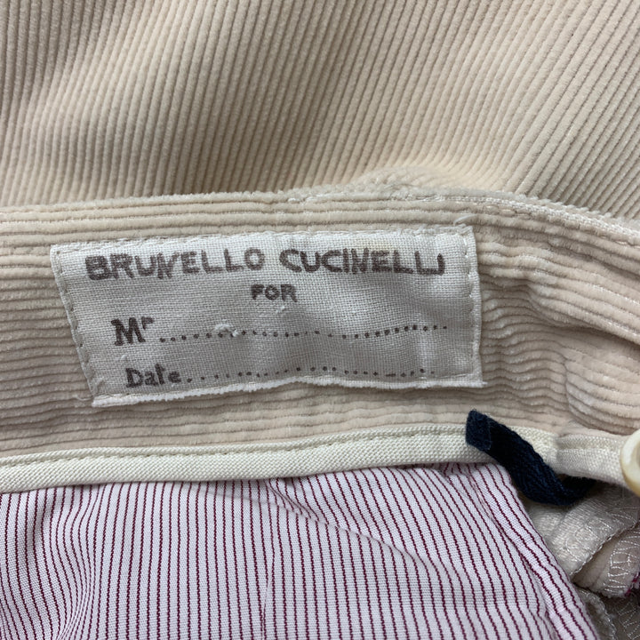 BRUNELLO CUCINELLI Taille 30 Pantalon décontracté en velours côtelé crème avec poches cargo