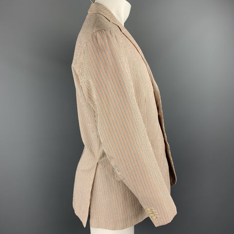 COAT Size 40 Beige & Red Blue Striped Seersucker Notch Lapel Sport Coat