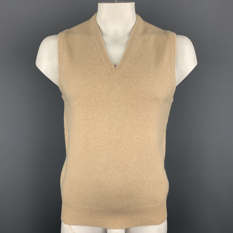 BALLANTYNE Chaleco tipo suéter con cuello en V y cachemira de punto color caqui Talla XL