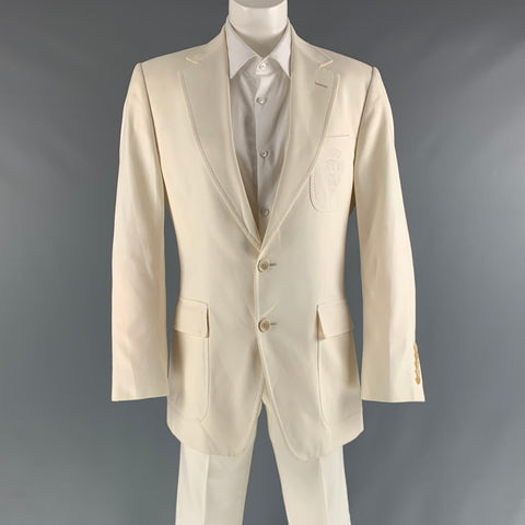 GUCCI Chest Size 40 Beige Solid Cotton Notch Lapel 32 29 Suit