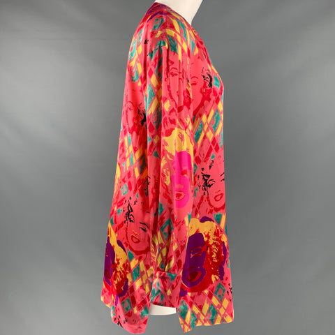 ESCADA Size M Pink Multi-Color Marilyn Silk Print Collarless Shirt