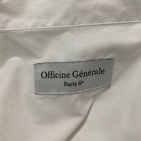 OFFICINE GENERALE Size M White Navy Solid Cotton Camp Short Sleeve Shirt