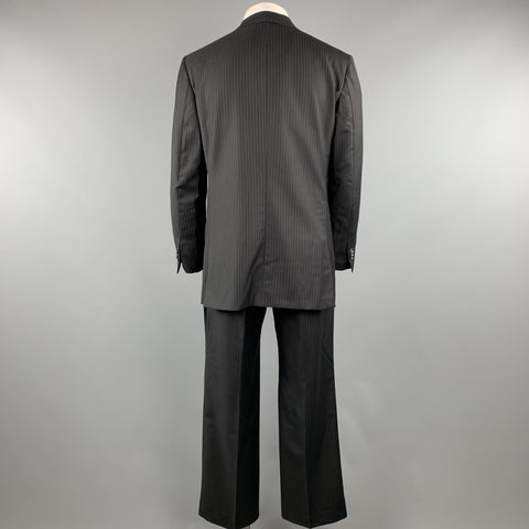 DAVID AUGUST Taille 40 Noir Rayé Laine Peak Revers 34 x 31 Costume