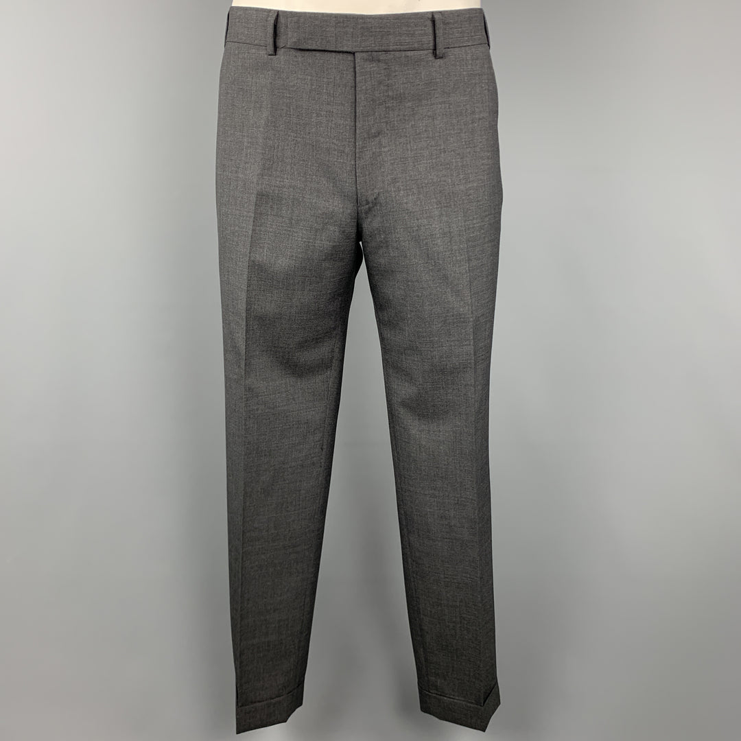 TOM FORD Taille 44 Costume de jambe à revers en laine gris foncé