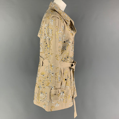 MANOUSH Taille 4 Kaki Argent Or Coton Trench Brodé
