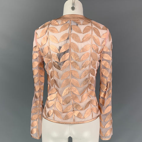NEIMAN MARCUS The Leather Collection Talla XS Chaqueta metálica transparente de cuero en oro rosa