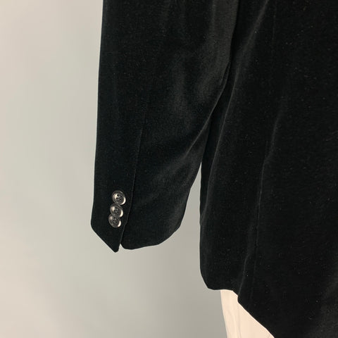 ARMANI COLLEZIONI Size 48 Long Black Velvet Cotton Viscose Sport Coat