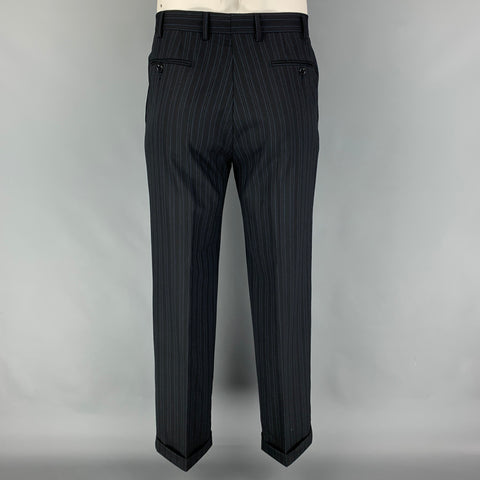 PAL ZILERI Size 40 Black Blue Stripe Wool Double Breasted Suit