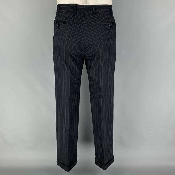 PAL ZILERI Size 40 Black Blue Stripe Wool Double Breasted Suit