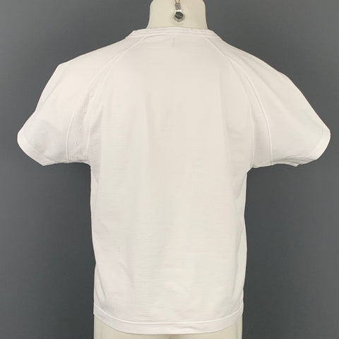 HELMUT LANG Size L White Ribbed Cotton / Polyester Crew-Neck T-shirt