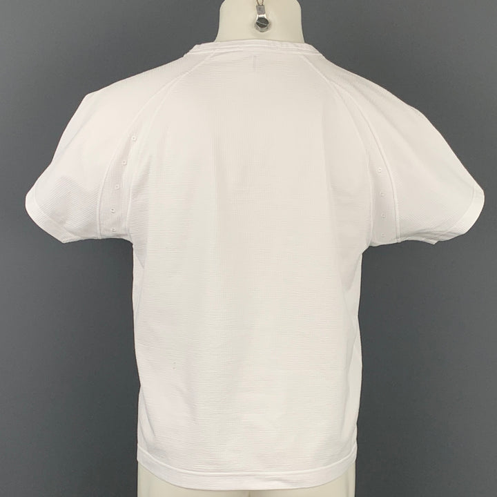 HELMUT LANG Taille L T-shirt col rond en coton / polyester côtelé blanc