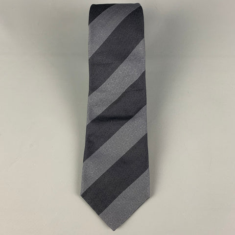 LOUIS VUITTON Grey Black Diagonal Stripe Silk Tie
