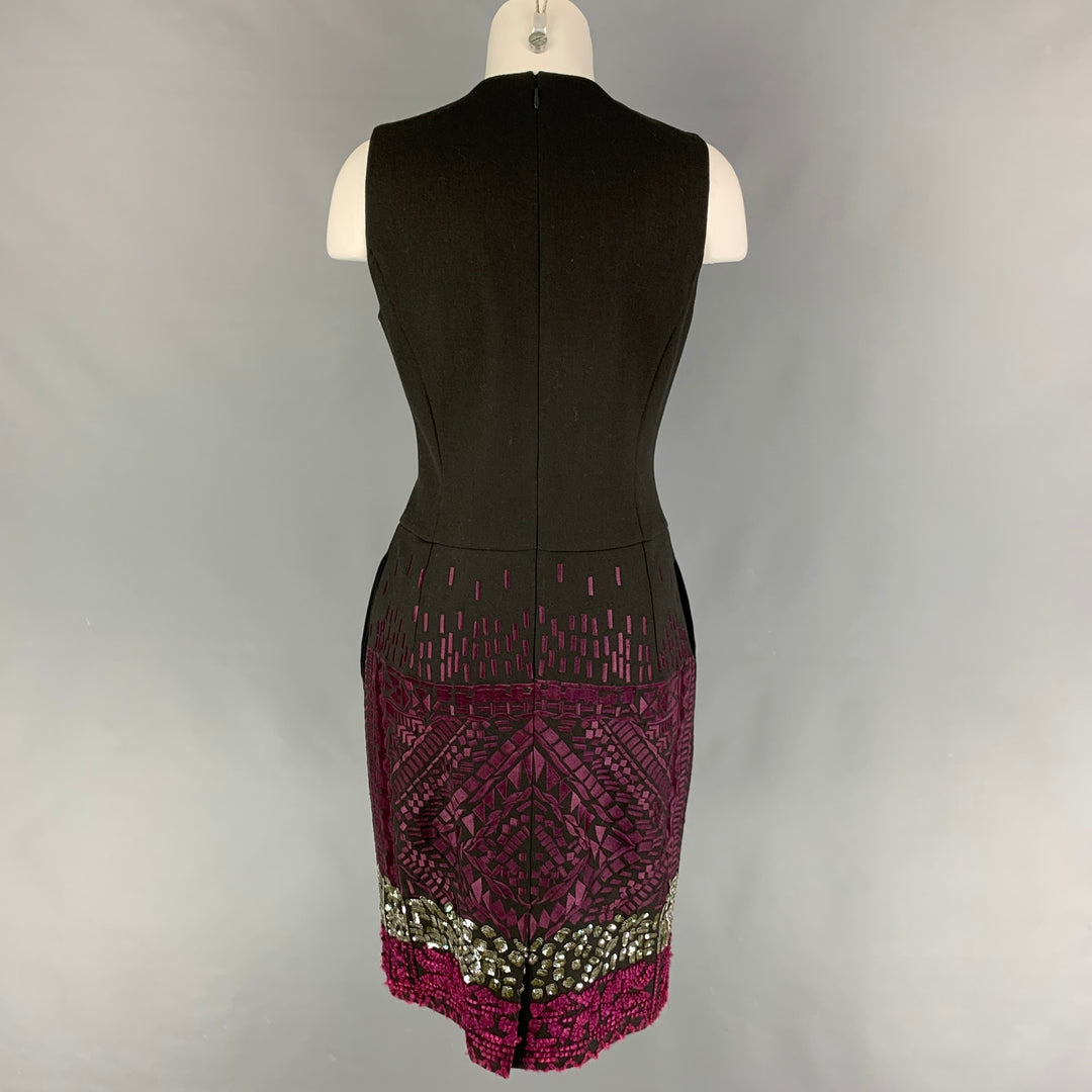 ETRO Size 8 Charcoal Wool Embroidered Shift Dress