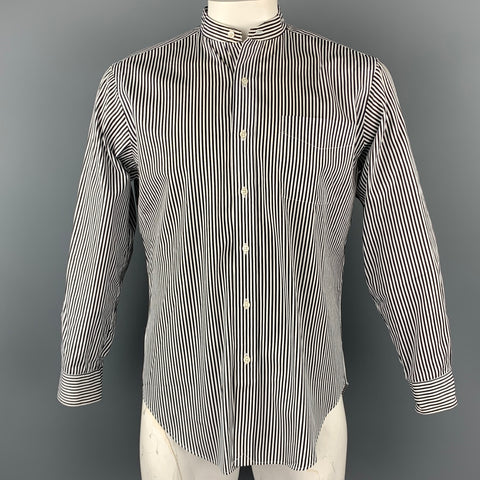 RALPH LAUREN Size M Black & White Stripe Cotton Nehru Collar Shirt