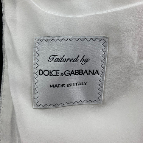 DOLCE & GABBANA Size 40 Regular White Jacquard Cotton Polyester Black Shawl Collar Suit