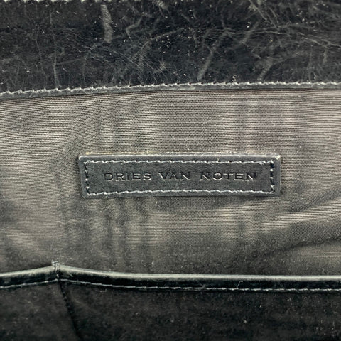 DRIES VAN NOTEN Black & Tan Alligator Embossed Leather Handbag