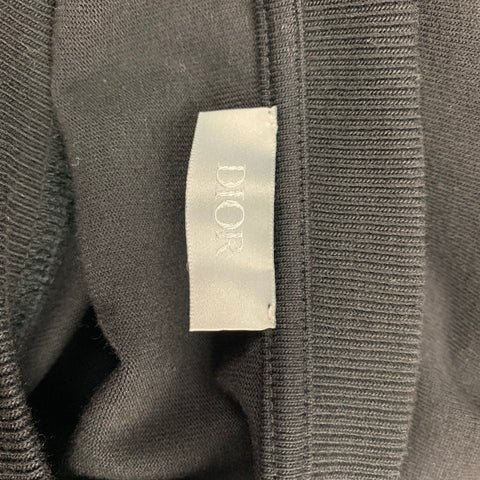 DIOR HOMME x SHAWN STUSSY Size XL Black Embroidery Cotton Crew-Neck T-shirt