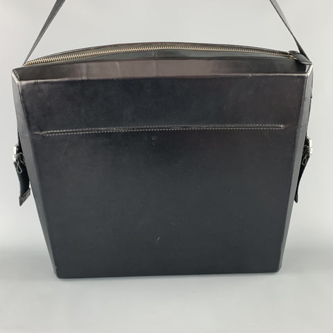 PAOLO IANTORNO Black Structured Leather Messenger Bag