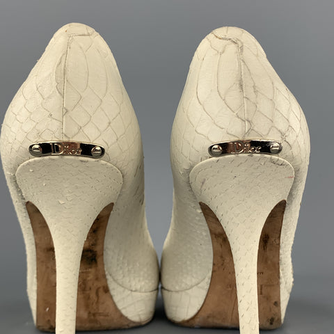CHRISTIAN DIOR Size 9 Cream Snake Skin Peep Toe Platform Pumps