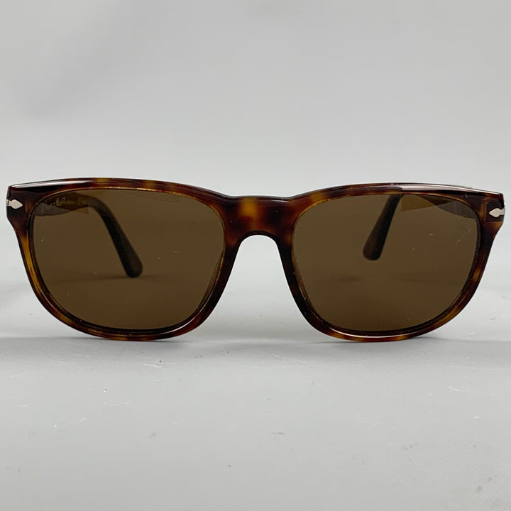PERSOL Brown Tortoise Acetate Rectangle Sunglasses