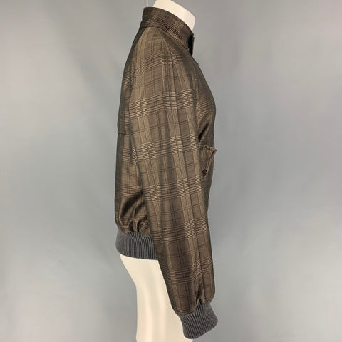 DRIES VAN NOTEN Size M Brown Grey Plaid Polyester Bomber Jacket