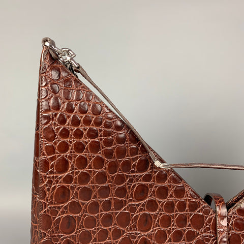 GIVENCHY Large Cut Out Bag Brown Embossed Croc Leather Shoulder Unisex Handbag