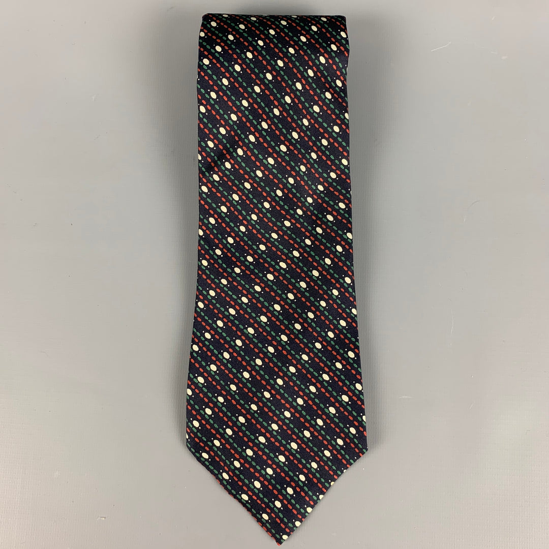 YVES SAINT LAURENT Cravate en soie à pois multicolores marine