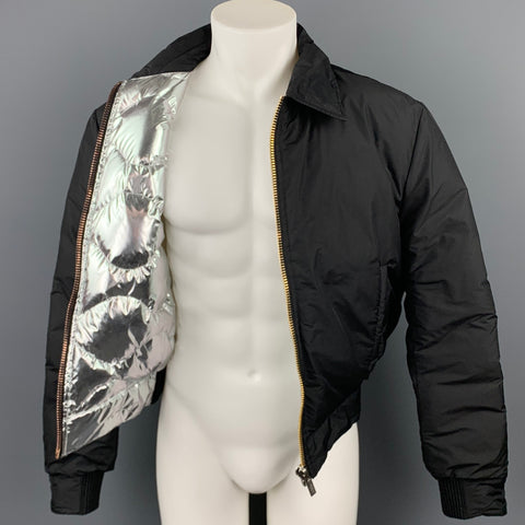 CALVIN KLEIN COLLECTION Size 38 Black Polyamide Silver Quilted Lining Zip Up Jacket