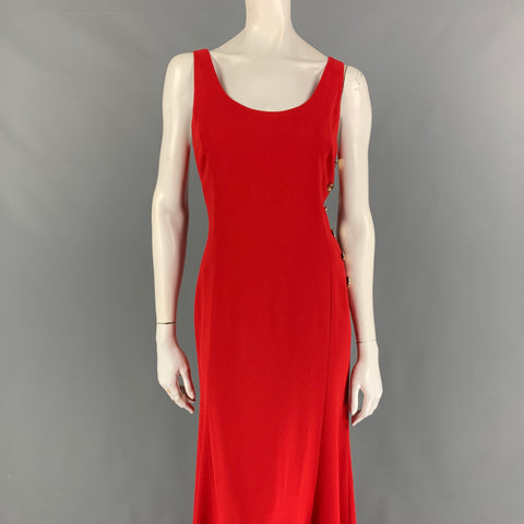 RALPH LAUREN Vestido largo sin mangas de poliéster rojo talla 8 con etiqueta morada