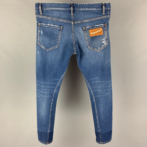 DSQUARED2 Size 34 Blue Distressed Cotton Skinny Jeans