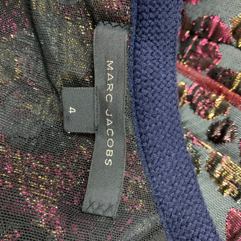 MARC JACOBS Size 4 Grey Gold Raspberry Cotton Blend Sleeveless Dress