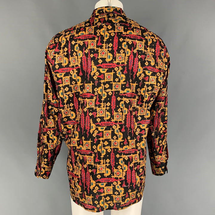 Vintage PAUL SMITH Size M Black Red Yellow Embroidery Silk Long Sleeve Shirt