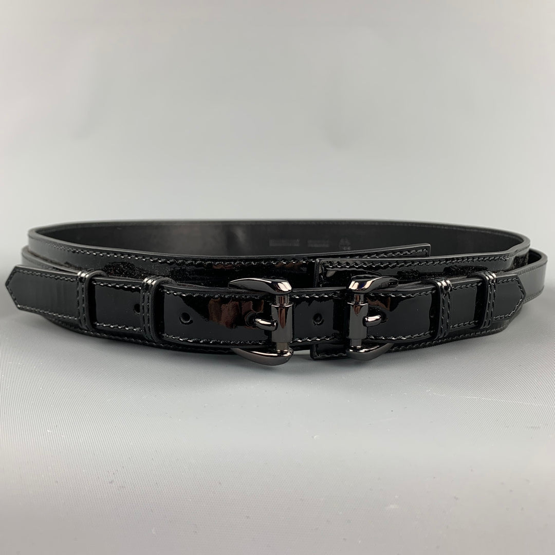 BURBERRY PRORSUM Size 40 Black Patent Leather Double Strap Belt