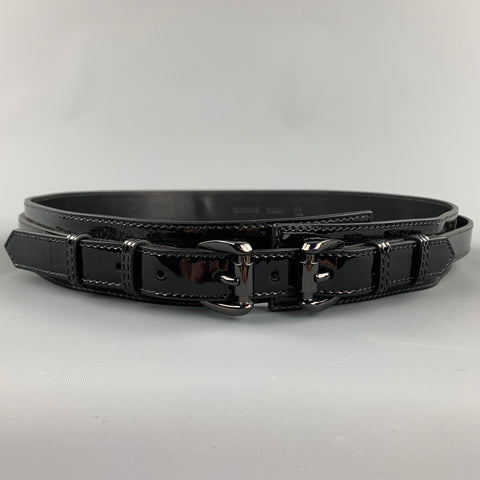 BURBERRY PRORSUM Talla 40 Cinturón de doble correa de charol negro