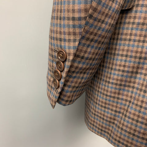 ERMENEGILDO ZEGNA Trofeo Light Size US 48 L Brown & Blue Checkered Wool Sport Coat