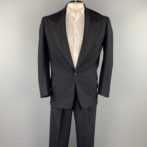 VINTAGE Taille 42 Smoking à revers en laine noire