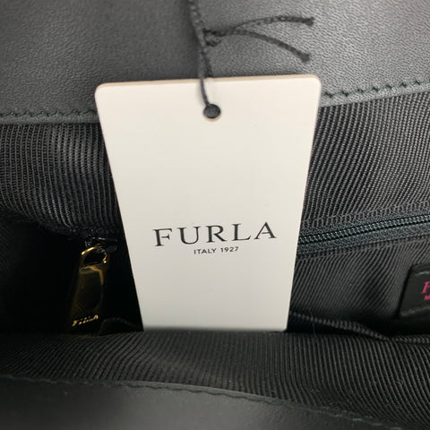 FURLA Fortezza Beige & Black Straw Leather Trim Tote Handbag