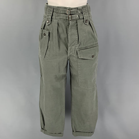 SAINT LAURENT Size 4 Olive Cotton Ramie Cropped Casual Pants